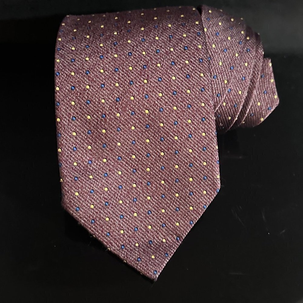 Etro Chocolate Brown Silk Polka Dot Dots Blue Yellow Mens Neckwear Designer